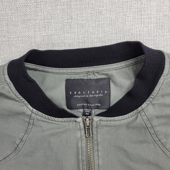 Sanctuary Womens Jacket Size M Olive Green Zip Up Military Twill Bomber Crop - Picture 2 of 13